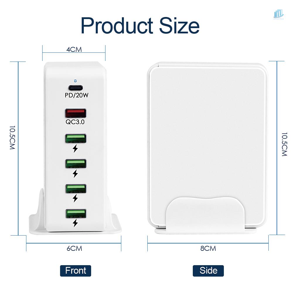 Bộ Chia 6 Cổng Sạc USB C PD3.0 &amp; QC3.0 &amp; QC3.0 Nhanh USB C 65W Cho Điện Thoại / Máy Tính Bảng