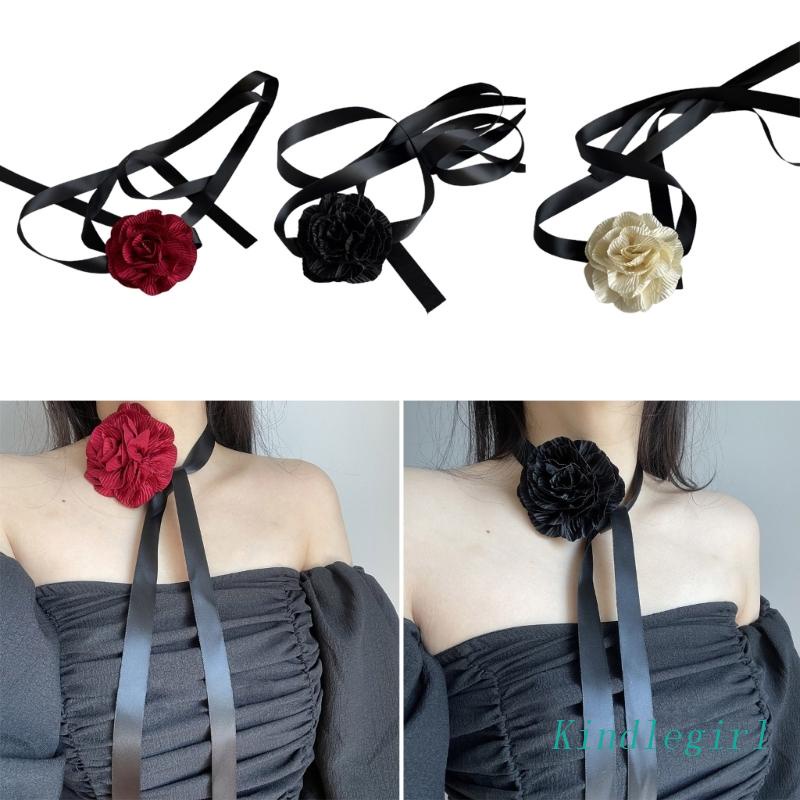 Vòng Cổ Choker Bằng Vải Đính Hoa Nhân Tạo Cho Nữ