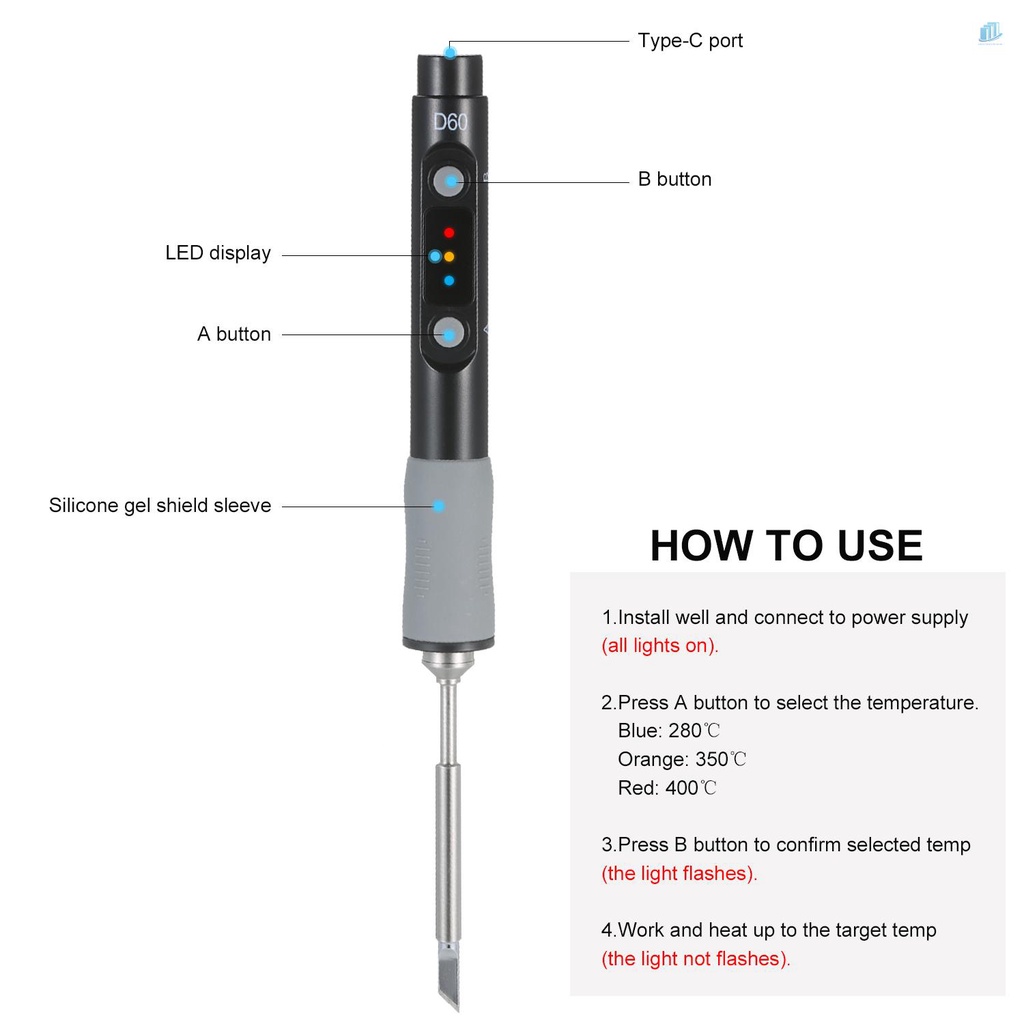 Mỏ Hàn Sắt Có Thể Điều Chỉnh Nhiệt Độ Kèm Giá Đỡ Sắt SQ-D60A Type C 60W 12-24V s2mwvn