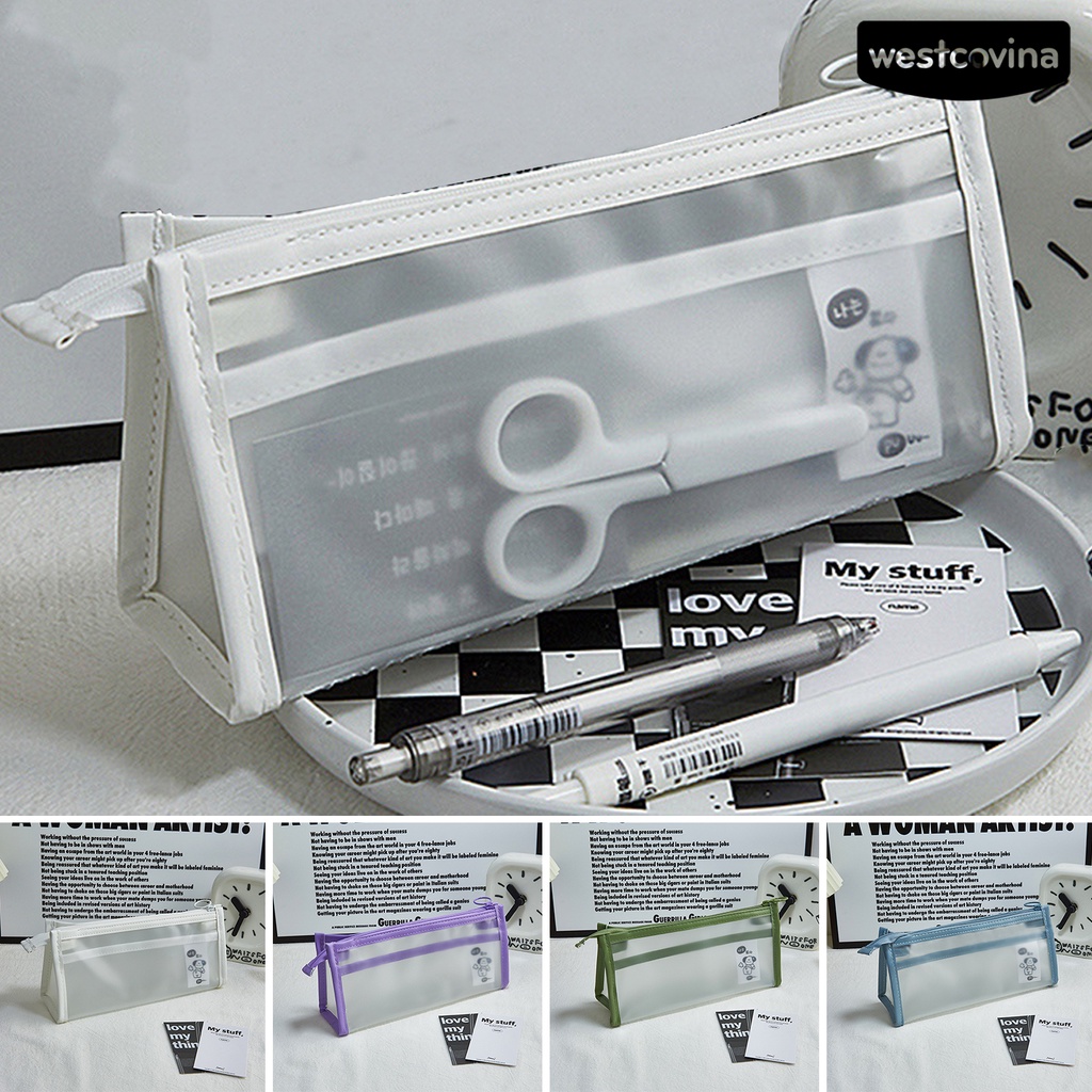 [COD]♪Bóp Viết EVA Trong Suốt Hai Lớp Có Dây Kéo Dung Tích Lớn Chống Thấm Nước