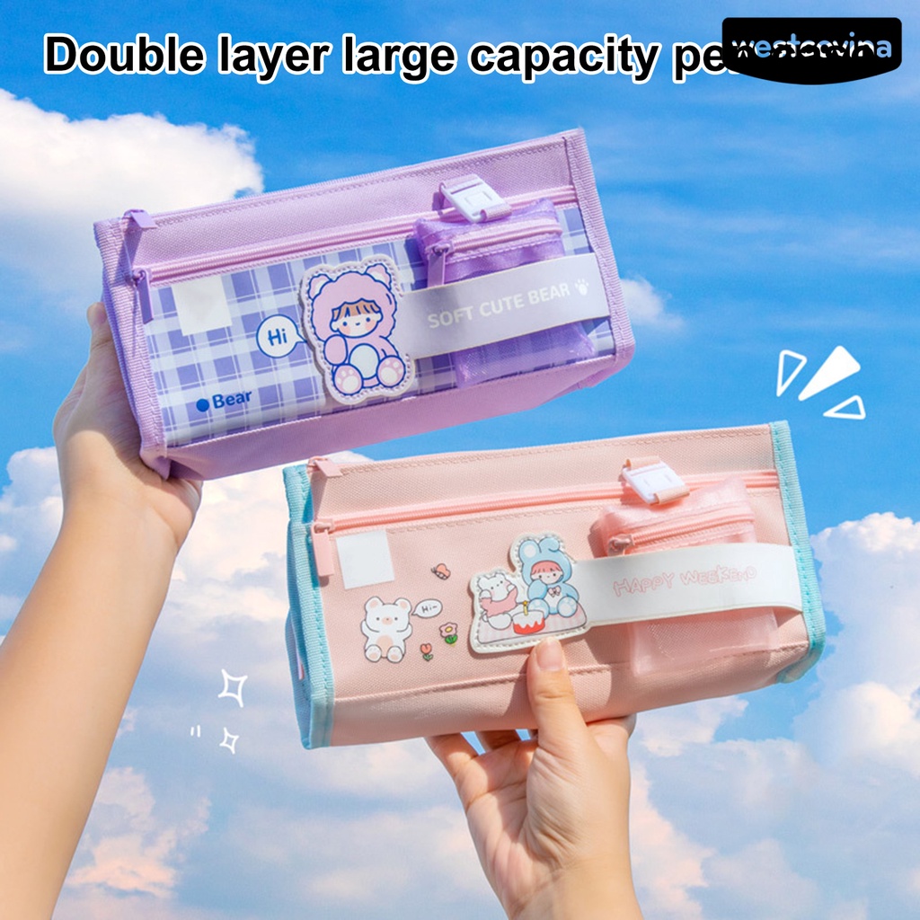 [COD]♪Túi Đựng Bút Chì Sức Chứa Lớn Thiết Kế Nhiều Ngăn Có Dây Kéo Chống Nước In Họa Tiết Hoạt Hình Cho Học Sinh