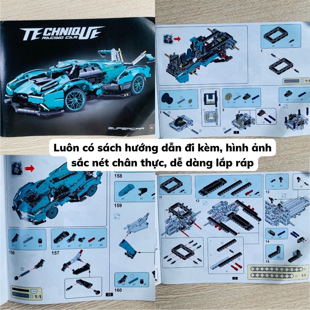 Mô hình lắp ráp technic siêu xe cực chất Lamborghini V12 Blue GT Concept  tỉ lệ mô hình 1:14 1148 PCS
