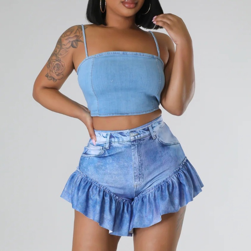 Quần Short Denim Lưng Cao In Họa Tiết Quyến Rũ Thời Trang Cho Nữ