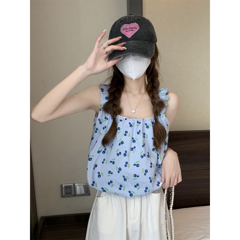 Áo Hai Dây Cổ Vuông Họa Tiết Hoa Thời Trang Mùa Hè Cho Nữ