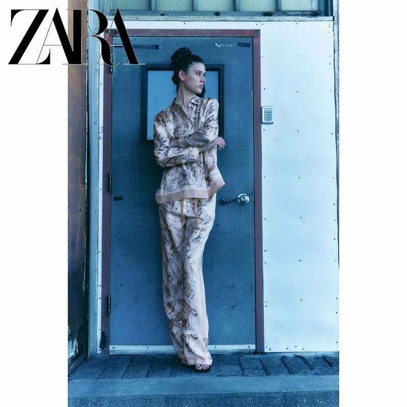 Zara Áo Sơ Mi Lụa satin In Họa Tiết Thanh Lịch Thời Trang Cho Nữ