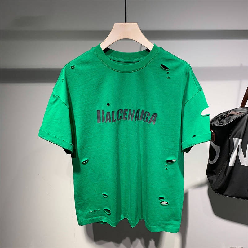 Japanese Fashion Brand Letter Printed Ripped Model Top Short-Sleeved Cotton T-shirt Men's Summer Youth Cool T-shirt Handsome 2DwB