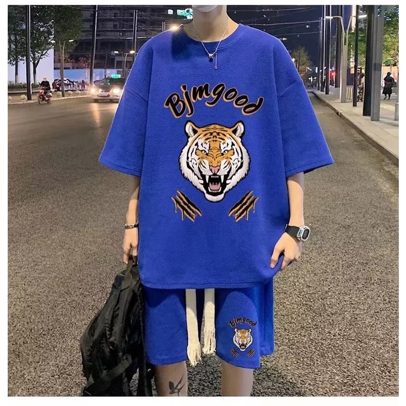 Set Đồ Thể Thao Ngắn Tay In Họa Tiết Đầu Hổ Thời Trang Mùa Hè Dành Cho Nam