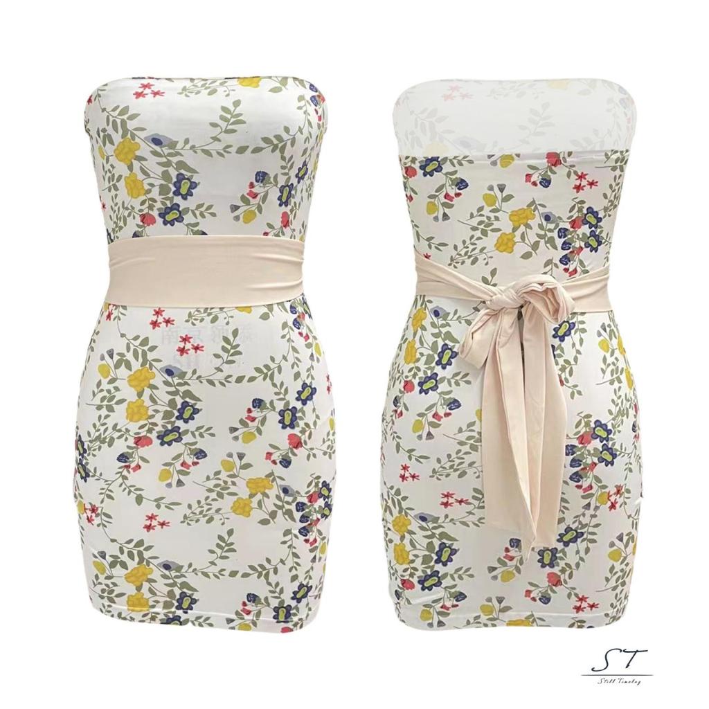 Đầm Ôm Dáng Không Dây Hở Lưng In Họa Tiết Hoa CY03 Dành Cho Nữ