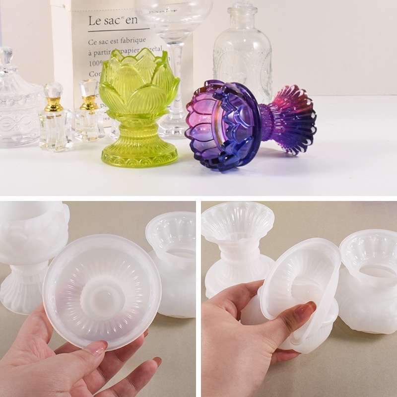 Khuôn Silicone Làm Giá Đỡ Đèn Cầy Hình Hoa Sen Ba Chiều DIY