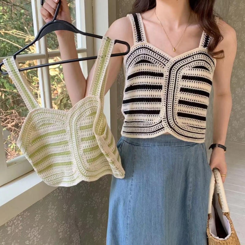 Áo Croptop Dệt Kim Sát Nách Khoét Lỗ Thời Trang Mùa Hè Cho Nữ