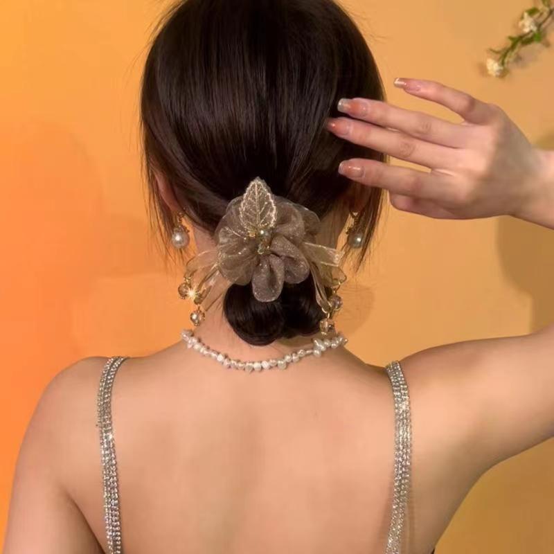 Dây Buộc Tóc Hai Lớp Thêu Hoa Thời Trang Dành Cho Nữ