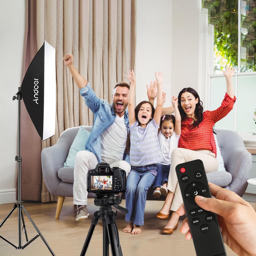Bộ Hộp Đèn LED Chụp Ảnh Andoer 85W 2800K-5700K * 1 + 50x70cm * 1 + 2M Đứng * 1 + Điều Khiển Từ Xa