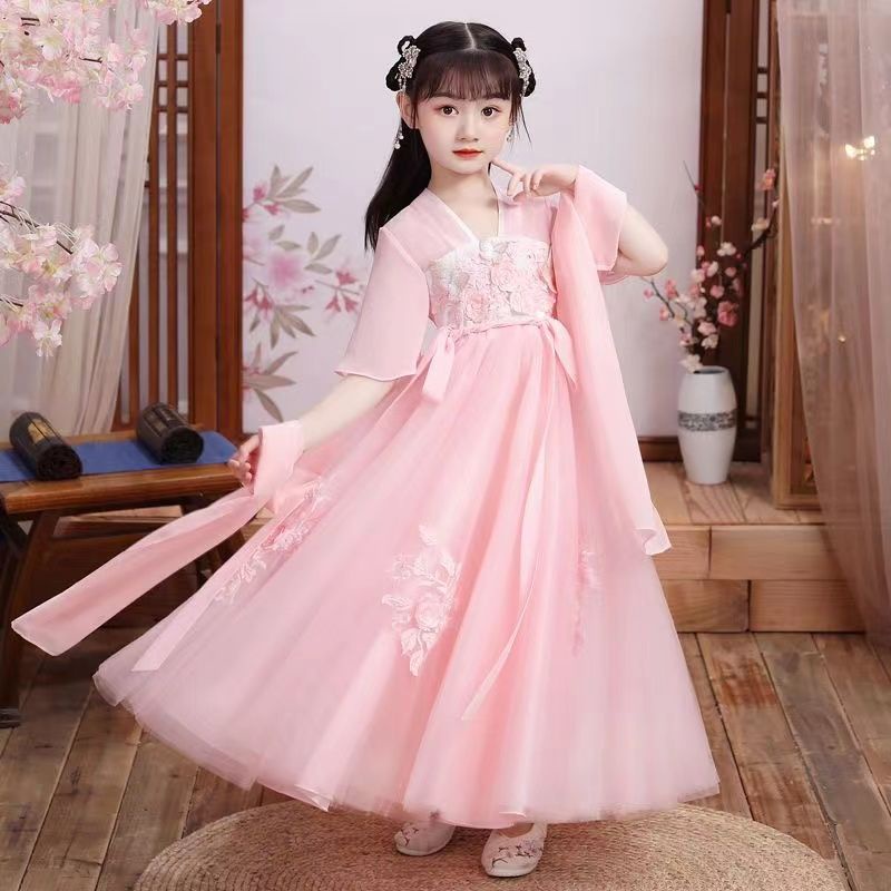 Đầm Hán Phục In Hoa Anh Đào Phong Cách Trung Hoa Cổ Điển Thời Trang Xuân Hè Cho Bé Gái
