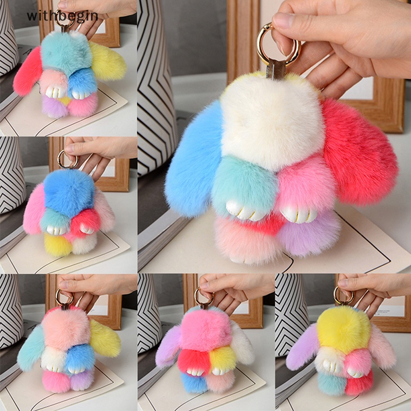 Móc Chìa Khóa Xe Hơi / Túi Xách Bằng Lông Thỏ 15cm Trang Trí Đa Ứng Dụng Cho Nữ