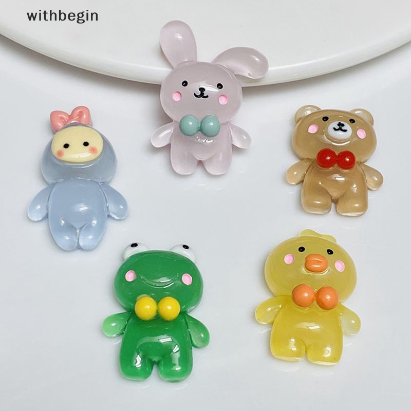 Bộ 5 Tượng Hình Động Vật / Thỏ / Gấu Bằng Resin Màu Dạ Quang Dễ Thương Trang Trí Đồ Thủ Công DIY