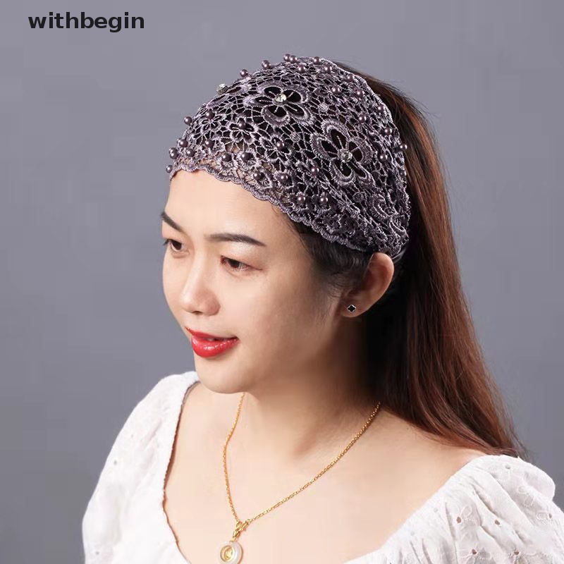 Băng Đô Ren Mỏng Vành Rộng Thoáng Khí Thêu Họa Tiết Đính Ngọc Trai Thời Trang Cho Nữ