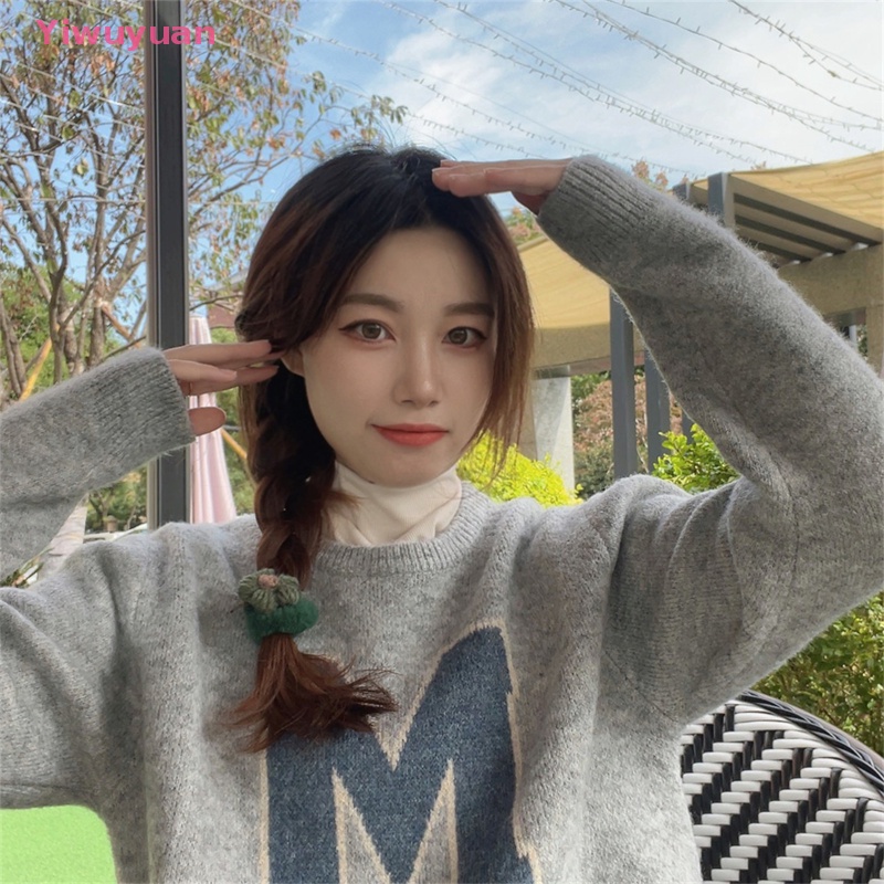 Dây Cột Tóc Cao Su Đính Lông Nhung Hình Tai Thỏ / Gấu Dễ Thương Cho Nữ