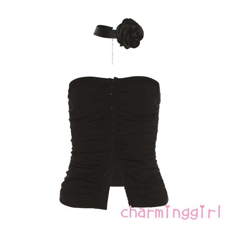 Chm-áo Ống Xếp Nếp Không Dây Có Khóa Cài Trung Tâm Với Vòng Cổ Hoa Cho Nữ