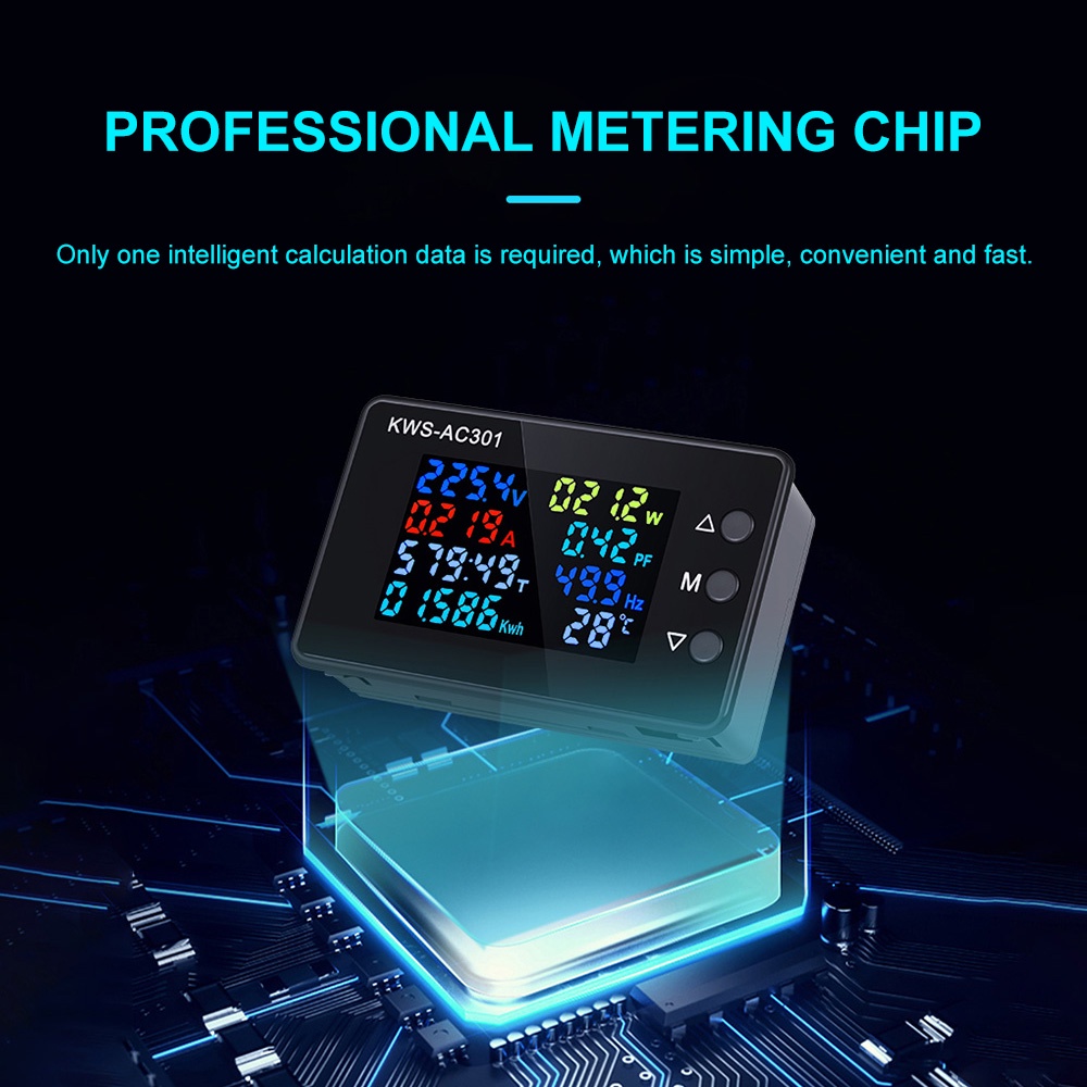 RIRIHI Đồng hồ vôn kế kỹ thuật số màn hình LCD AC 50-300V 0-100A KWS-AC301