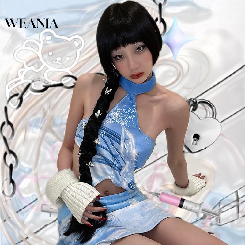 Set Áo Cổ Yếm Y2k Phối Chân Váy Nhỏ Có Thể Tháo Rời Thời Trang Mùa Hè Xinh Xắn Cho Nữ