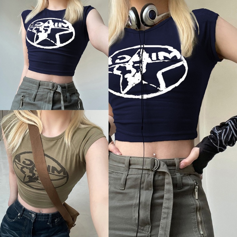 Áo Thun Croptop Ngắn Tay Cổ Tròn Ôm Dáng Thời Trang