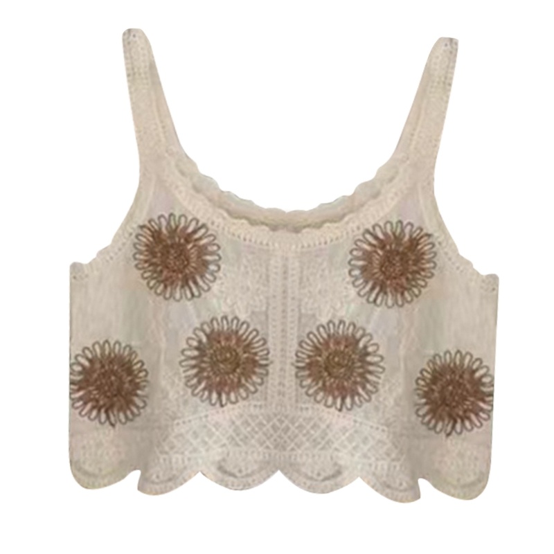 R Áo Dệt Kim Không Tay Dáng Rộng Khoét Lỗ Họa Tiết Viền Lacy Edge Ngọt Ngào Vừa Vặn Cho Trường Học Hàng Ngày