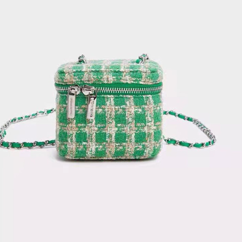 Túi Đựng Mỹ Phẩm mini Bằng Vải Len Phối Dây Xích Phong Cách retro Ngọt Ngào Cho Nữ