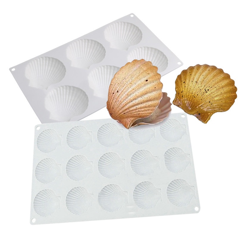 Khuôn Làm Bánh / Xà Phòng 6 / 15 Ngăn Hình Vỏ Sò Bằng Silicone