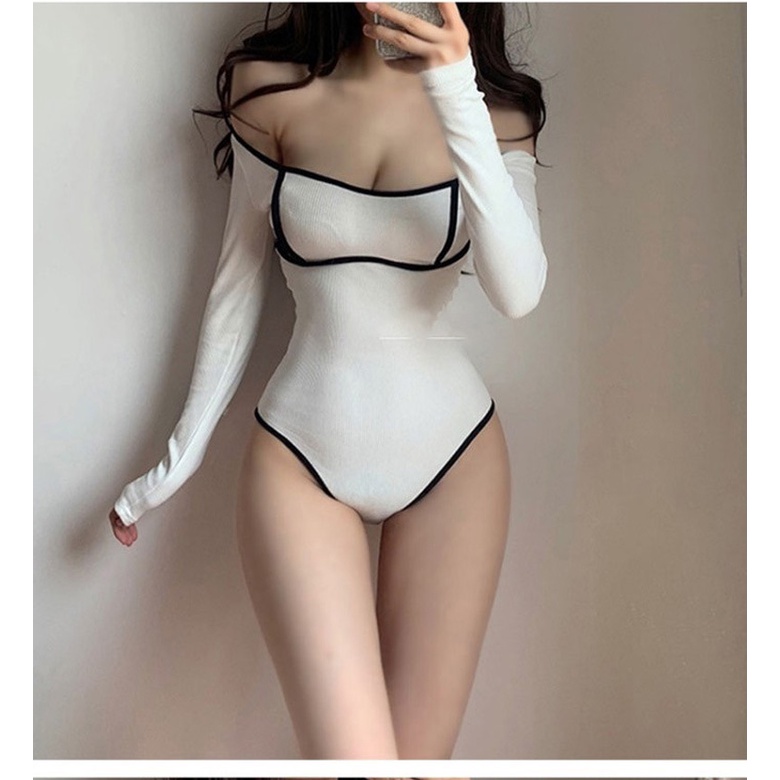 Mới Đồ Bơi Một Mảnh Tay Dài Màu Trơn Hở Lưng Quyến Rũ Cho Nữ