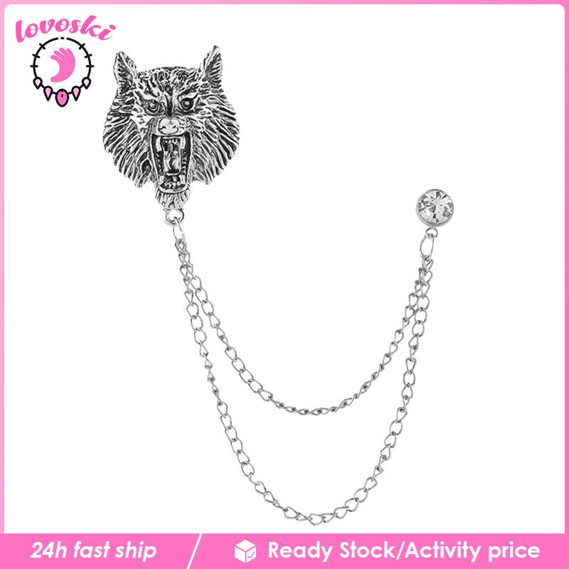 Trâm Cài Áo Hình Sư Tử Phối Dây Xích Tua Rua Phong Cách Retro Thời Trang Cho Nam Nữ