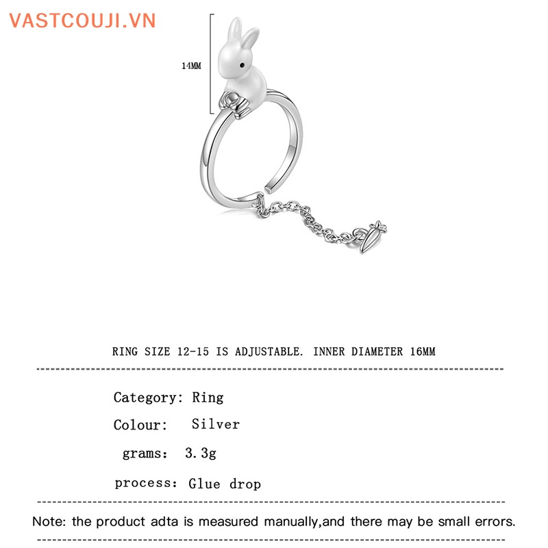 Nhẫn Hở Mạ Bạc 925 Hình Thỏ Và Củ Cải Phối Dây Xích Thời Trang Dự Tiệc Cho Nữ