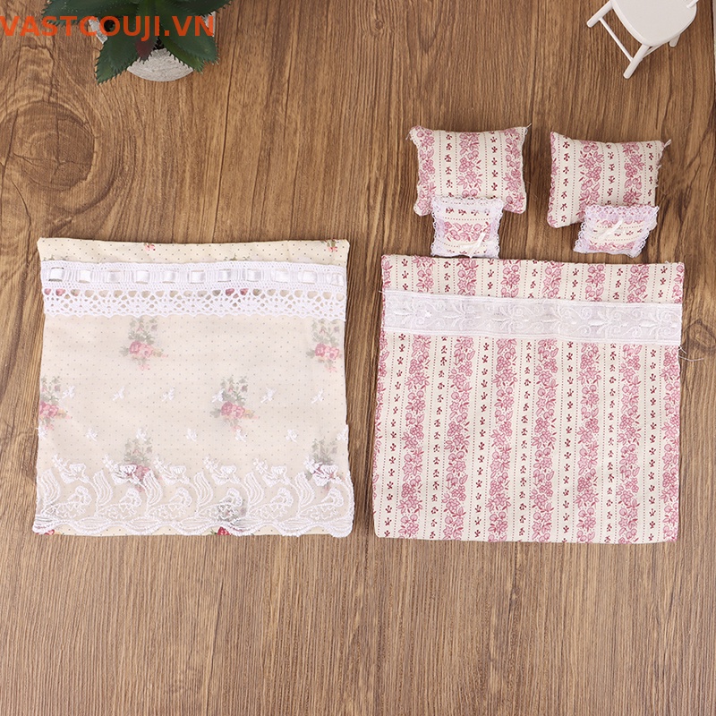 1 Bộ Chăn Ga Gối Đệm Phối Ren Tỉ Lệ 1: 12 Trang Trí Nhà Búp Bê