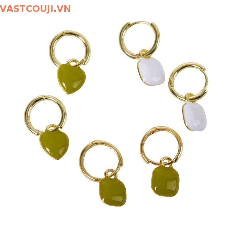 1 Đôi Bông Tai Hình Vuông / Trái Tim Phong Cách Pháp Cổ Điển Thời Trang Cho Nữ