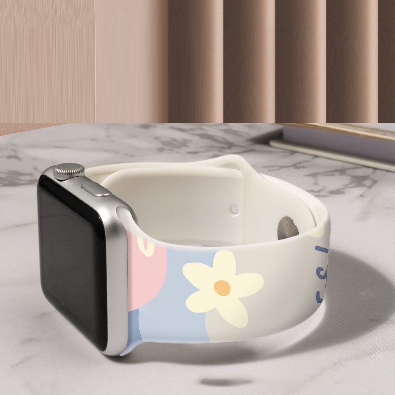 Dây Đeo Silicon In Họa Tiết Thời Trang Cho Đồng Hồ Thông Minh 44mm 40mm 38 / 42mm 45mm 41mm 49mm Ultra 8 7 6 SE 5 4 3
