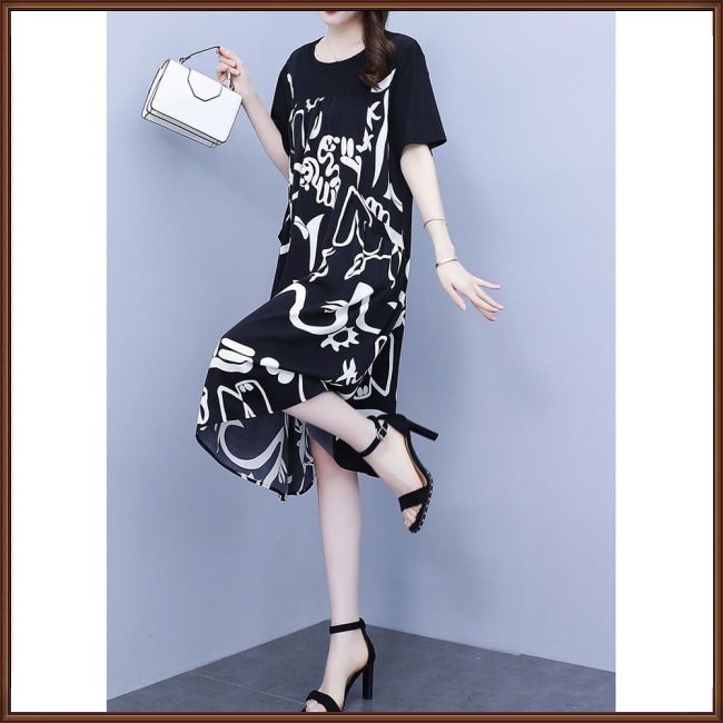 Đầm Chữ A Tay Ngắn Dáng Rộng In Họa Tiết Thời Trang Mùa Hè Xinh Xắn Cho Nữ