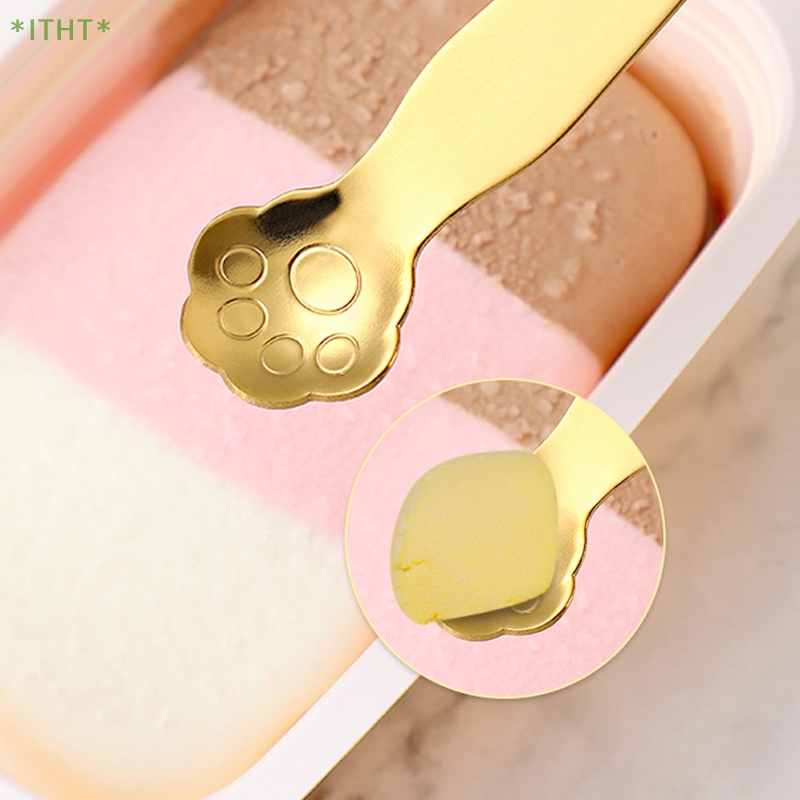 Bộ Muỗng Nĩa Ăn Tráng Miệng Bằng Thép Không Gỉ Hình Chân Mèo Dễ Thương Mới