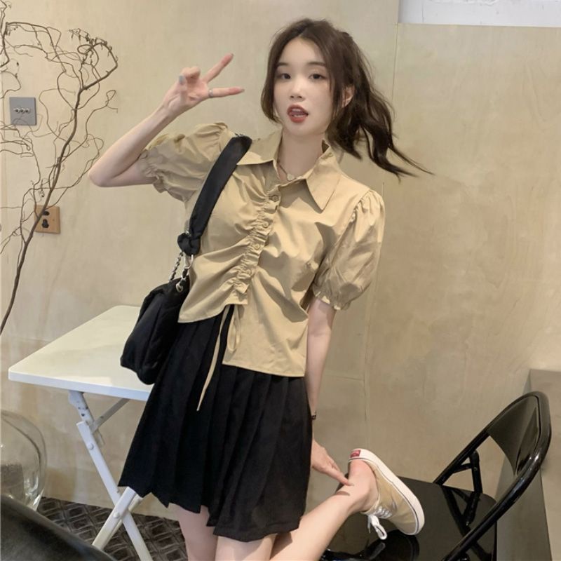 Áo Kiểu Tay Ngắn Phối Ren Thiết Kế Mới Thời Trang Mùa Hè Theo Phong Cách Pháp Cho Nữ