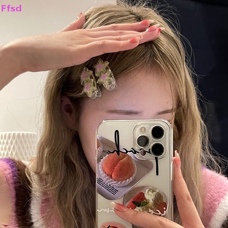 {Ffsd} Bộ 2 Kẹp Tóc Mái / Kẹp Tóc Hai Lưỡi Hình Ngôi Sao Lấp Lánh Thời Trang Cá Tính Dành Cho Bé Gái