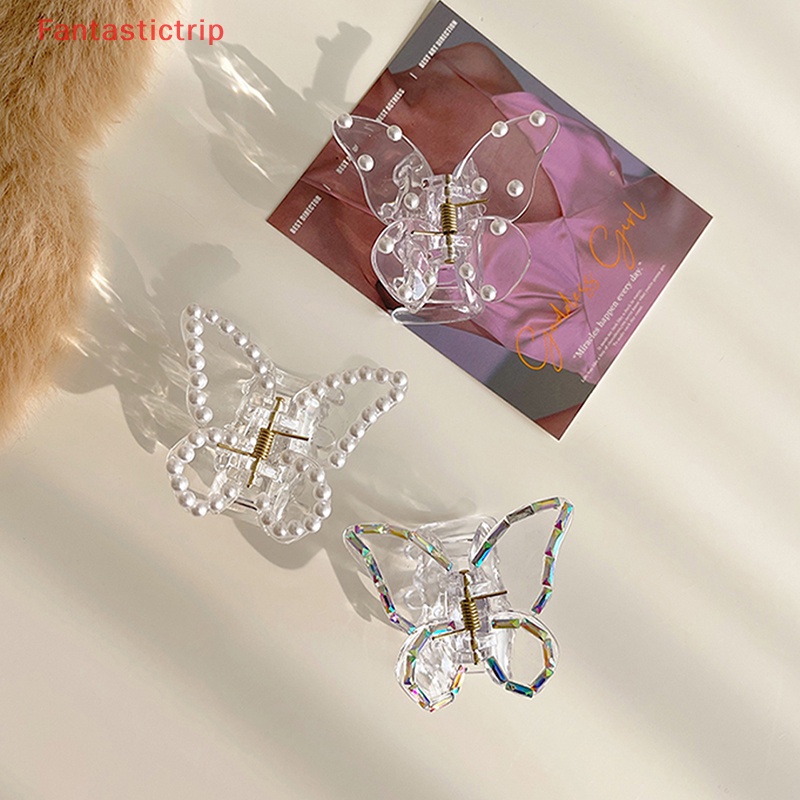 Kẹp Càng Cua Bằng Acrylic Trong Suốt Đính Ngọc Trai Hình Bướm Thời Trang Cho Nữ