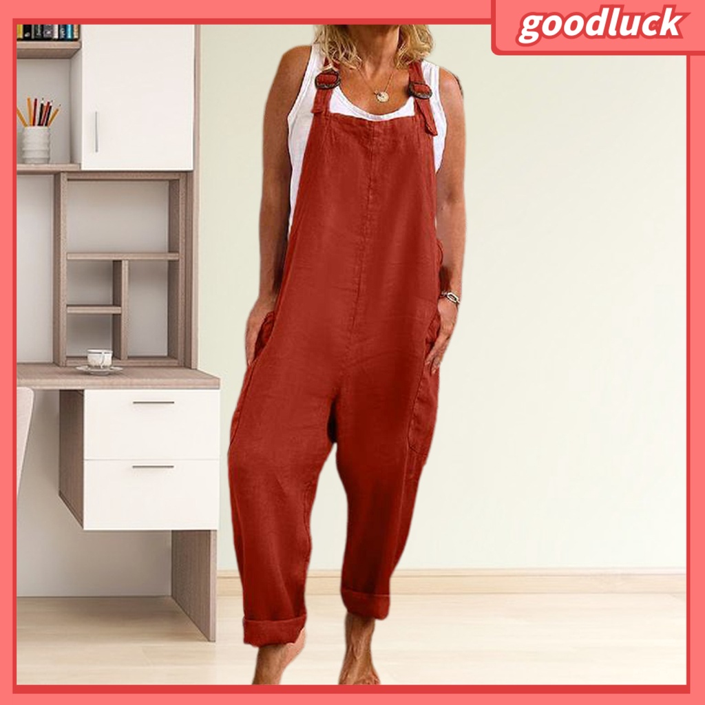 Bộ Áo Liền Quần Hai Dây Màu Trơn Ống Rộng Có Túi Tùy Chỉnh Thời Trang Cho Nữ