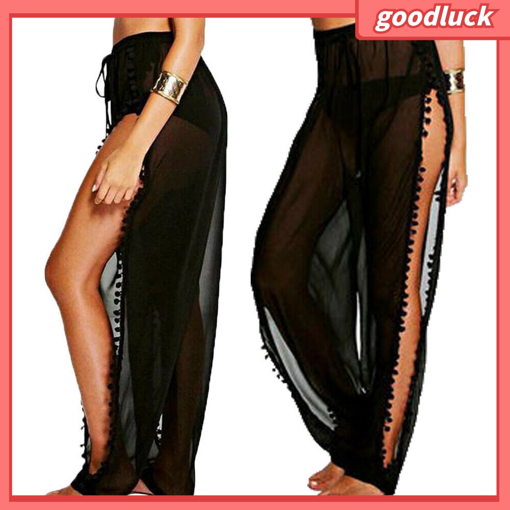 [ULK] Quần Dài Lưng Cao Có Dây Rút Trang Trí Bên Hông Đính Bóng Lông Cho Nữ