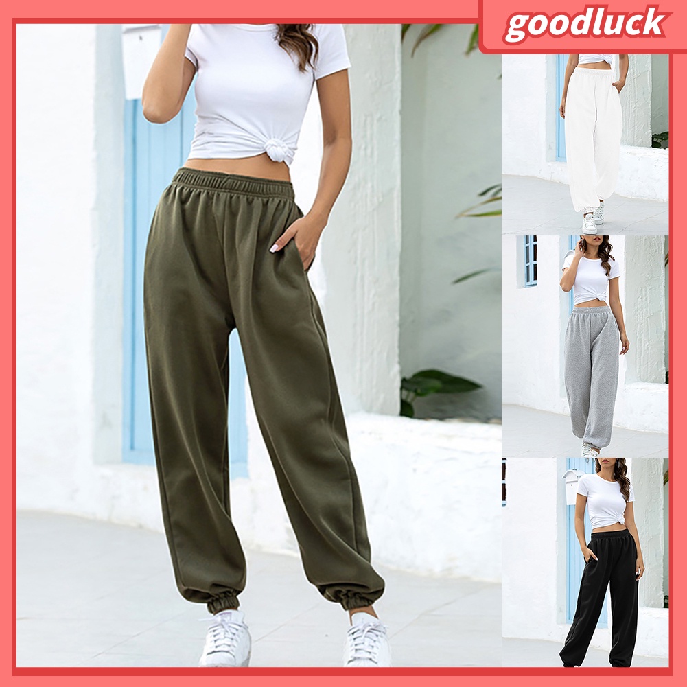 [ULK] Quần Thể Thao Dài Tới Mắt Cá Chân Có Túi Lưng Cao Buộc Dây Dày Dặn Cho Nữ