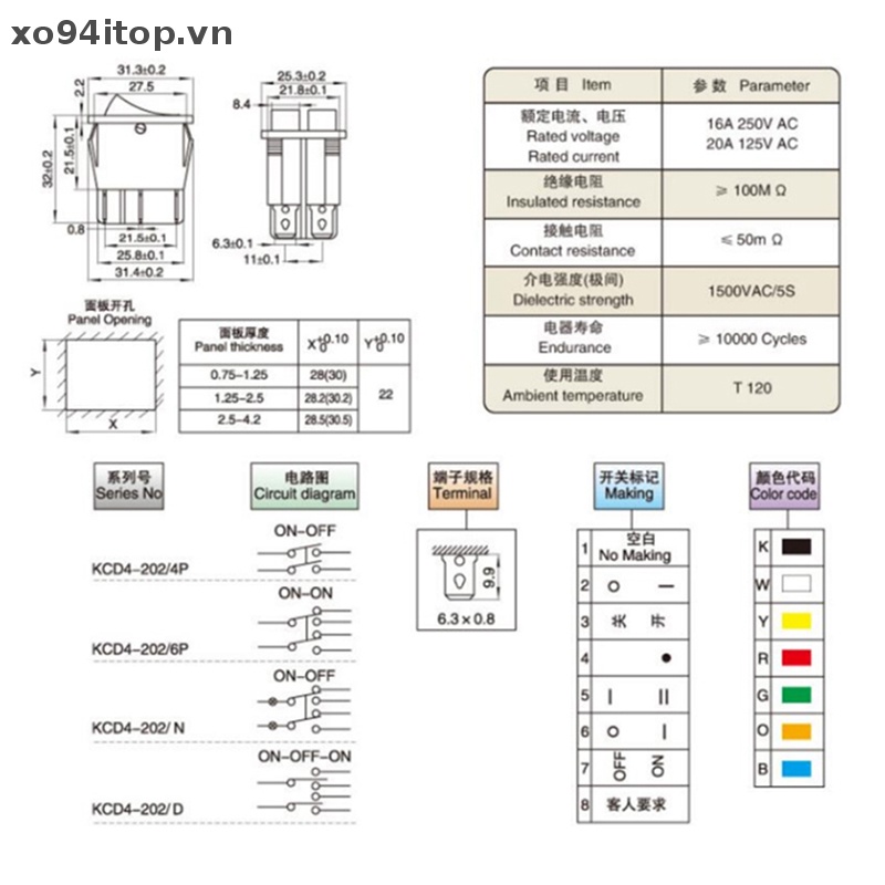 Công Tắc ON-OFF KCD6 6PIN 16A 220V KCD6 Cho Đèn Xe Ô Tô / Tàu Thuyền