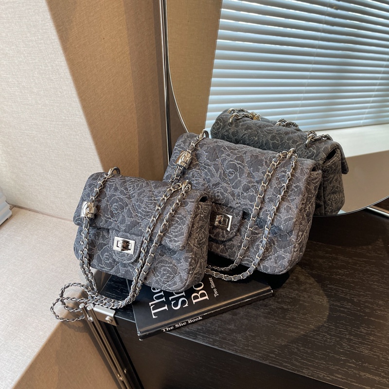 Túi Đeo Chéo Denim Phối Dây Xích Thời Trang Âu Mỹ 2023 Cho Nữ