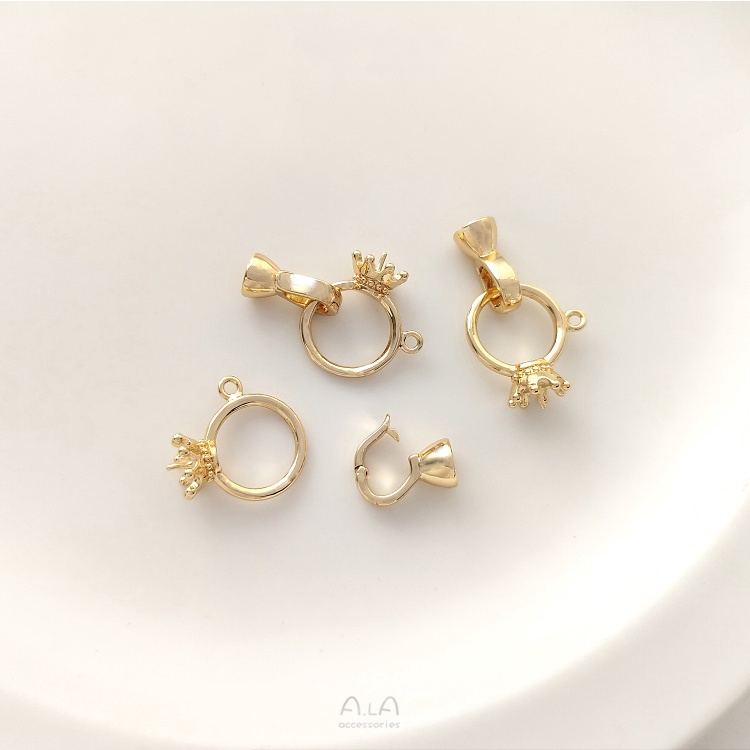 Bộ Giá Đỡ Vòng Cổ / Nhẫn Mạ Vàng 14K Đính Hạt Ngọc Trai Hình Vương Miện Sang Trọng diy