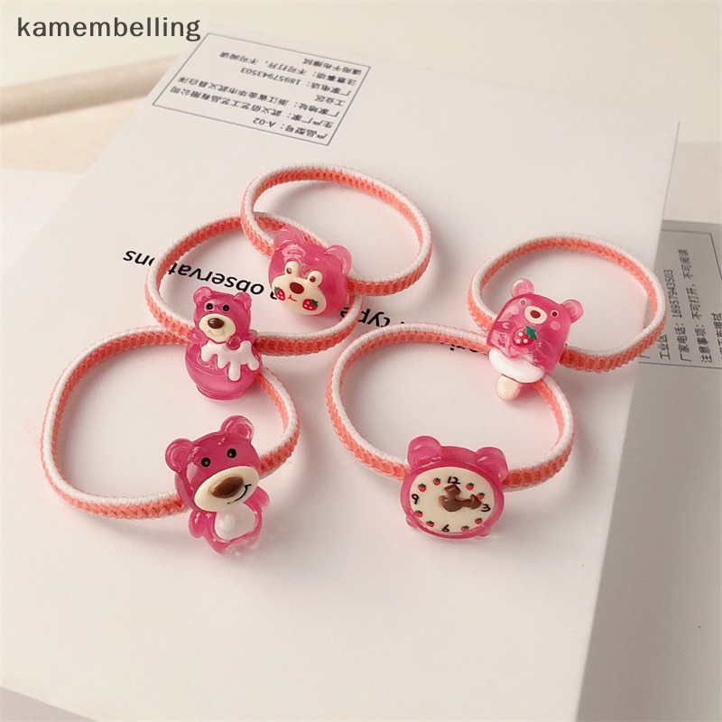 1 Dây Buộc Tóc Cao Su Co Giãn Hình Gấu Và Dâu Tây Dễ Thương Cho Bé Gái