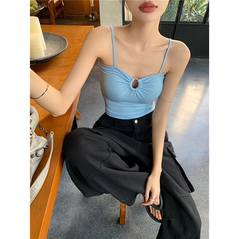 Áo Croptop Hai Dây Ôm Dáng Thiết Kế Rỗng Gợi Cảm Cho Nữ