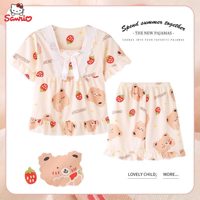 Bộ Đồ Ngủ Tay Ngắn In Hình Sanrio Hello Kitty Kuromi Cinnamoroll Dễ Thương Thời Trang Mùa Hè Cho Bé