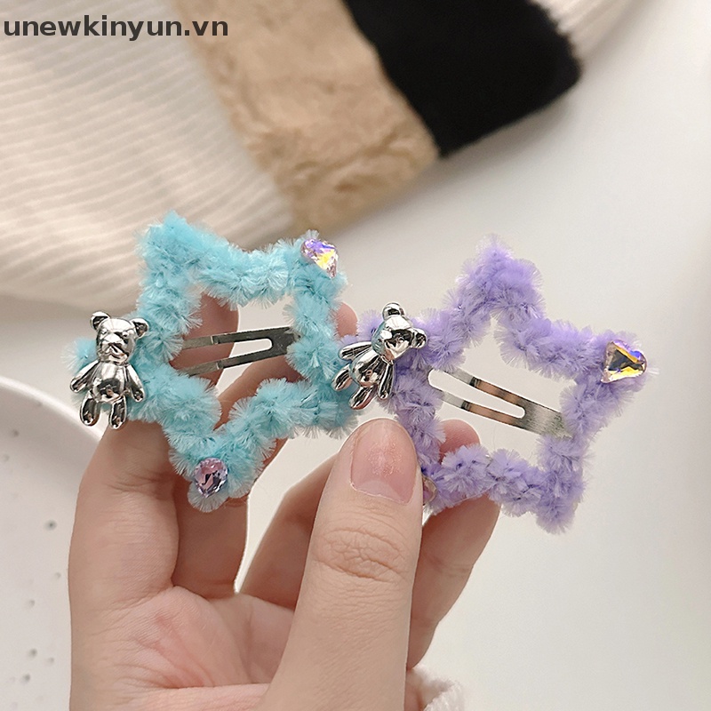 Kẹp Tóc Đính Đá Hình Chú Gấu / Ngôi Sao Phong Cách Hàn Quốc Cho Nữ