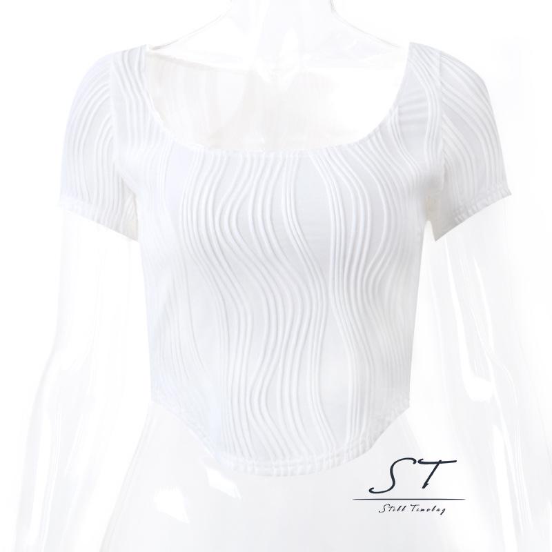 Áo Thun Crop Top Tay Ngắn Cổ Chữ U Họa Tiết Kẻ Sọc Phong Cách Đường Phố Thời Trang Mùa Hè CY03